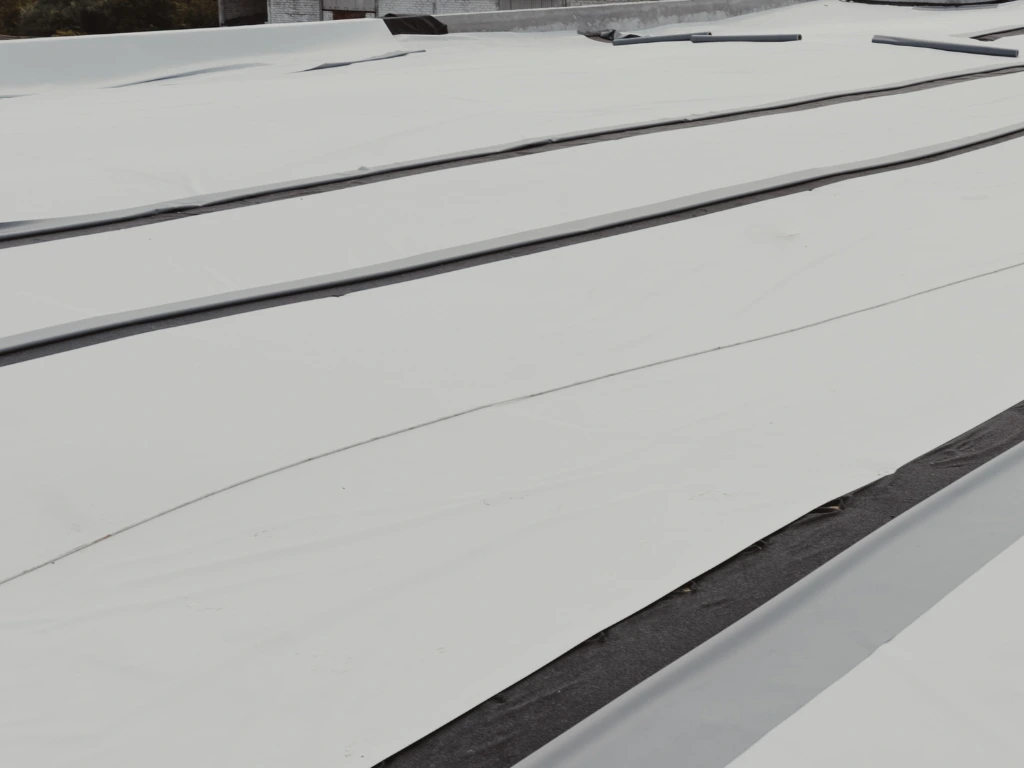 Close up of TPO membrane roof after storm in Florida